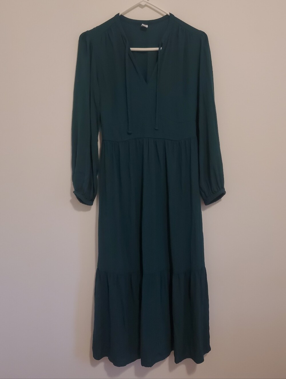 Old Navy Dark Greensmal Long Peasant Sleevesv Neck Fall Dress